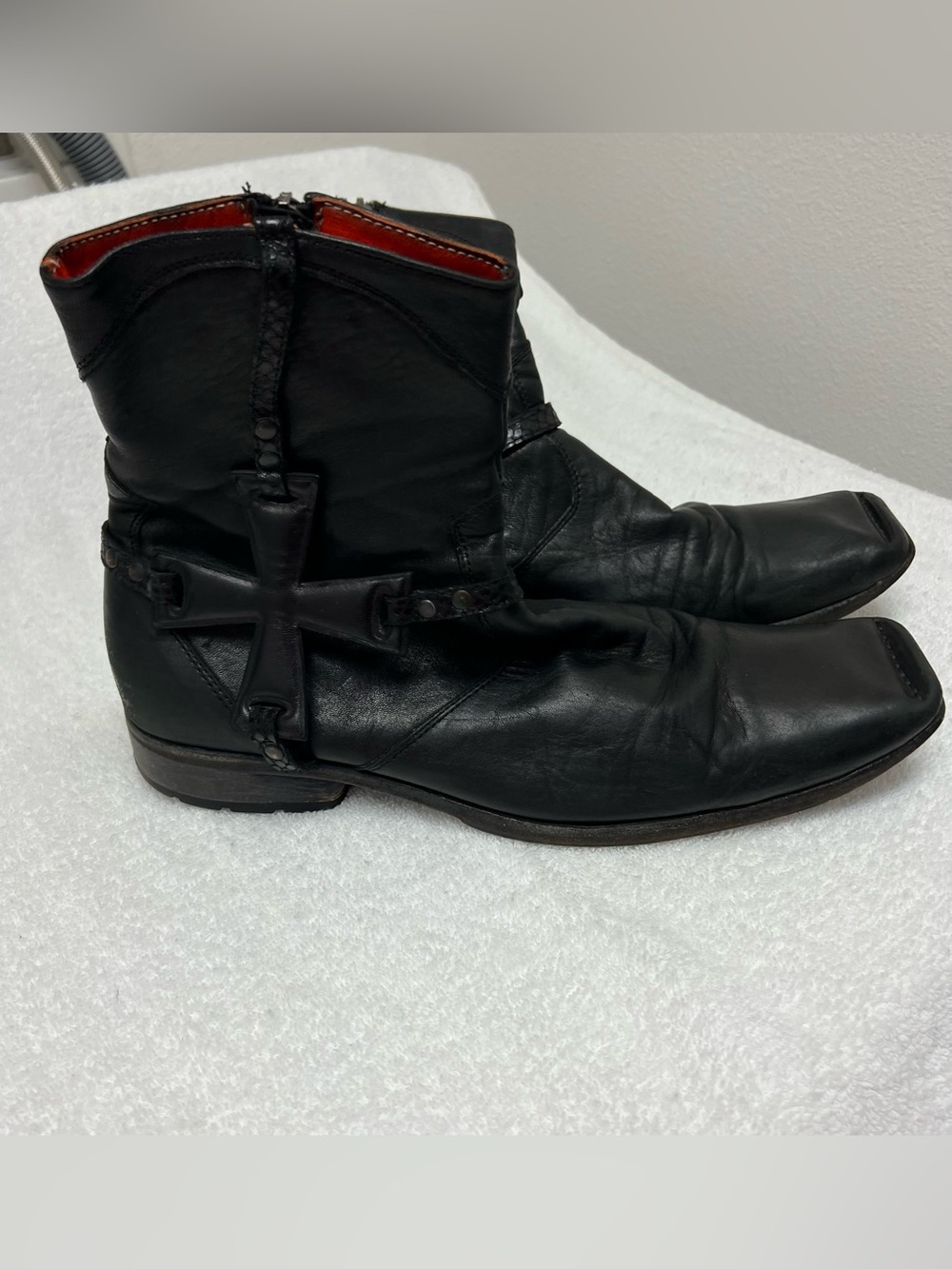 Mark Nason Black Leather Square Toe Cross Detail Square Toe Boots Size 9